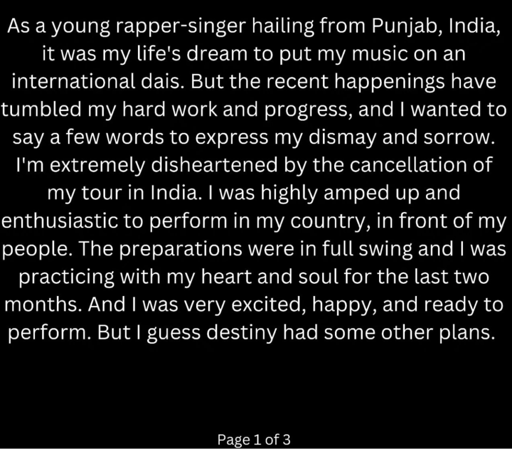 Singer Shubh Instagram post on recent controversy-1