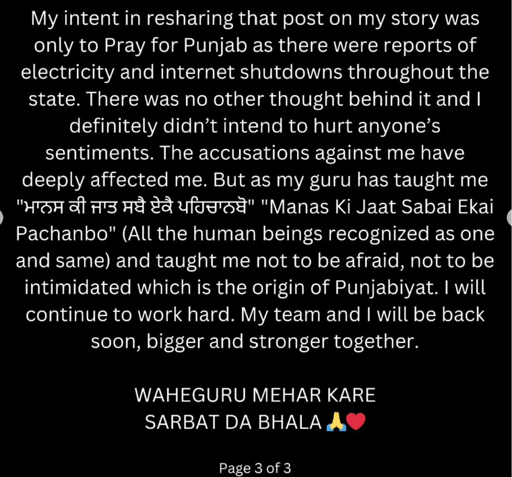 Singer Shubh Instagram post on recent controversy-3